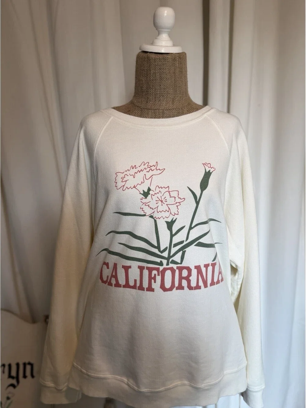 Free People Retrobrand California Classic Crewneck Oversized Sweatshirt, Cream